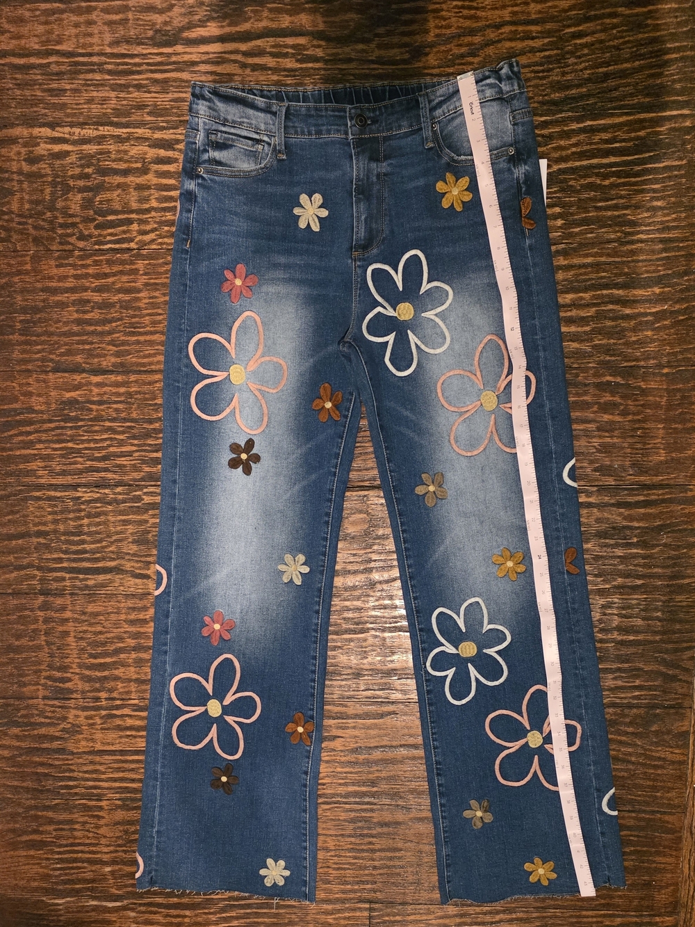 NWT BAR by Alexa Rae x Oli Hali Floral Embroidered Wide Leg Jeans Medium Boho - Picture 6 of 9